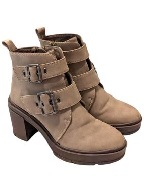 Women's Taupe Buckle Strap Ankle Boots